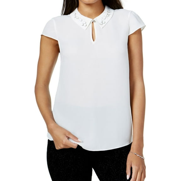 maison Jules Womens Embellished Baby Doll Blouse, Off-White, XX-Small