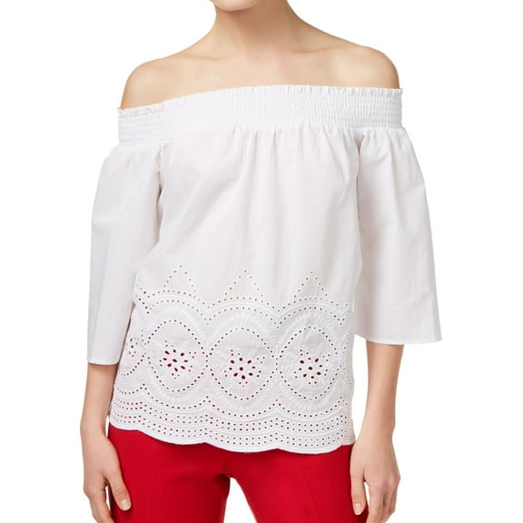 maison Jules Womens Embroidered Knit Blouse, White, XX-Large