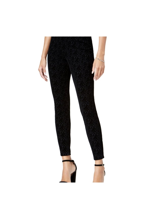 Womens Flocked Stretch Casual Legging Pants, Black, X-Small