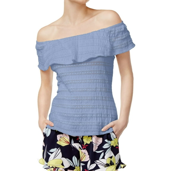 maison Jules Womens Flounce Knit Blouse, Blue, XX-Large