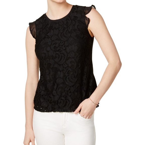 maison Jules Womens Flutter Knit Blouse, Black, Small