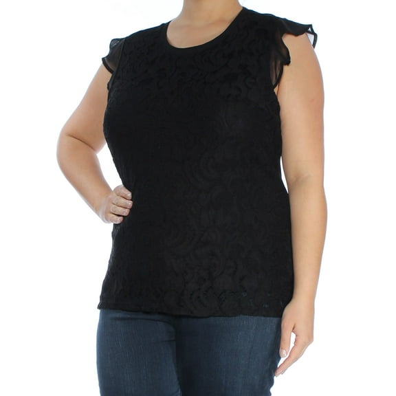 maison Jules Womens Flutter Knit Blouse, Black, X-Large