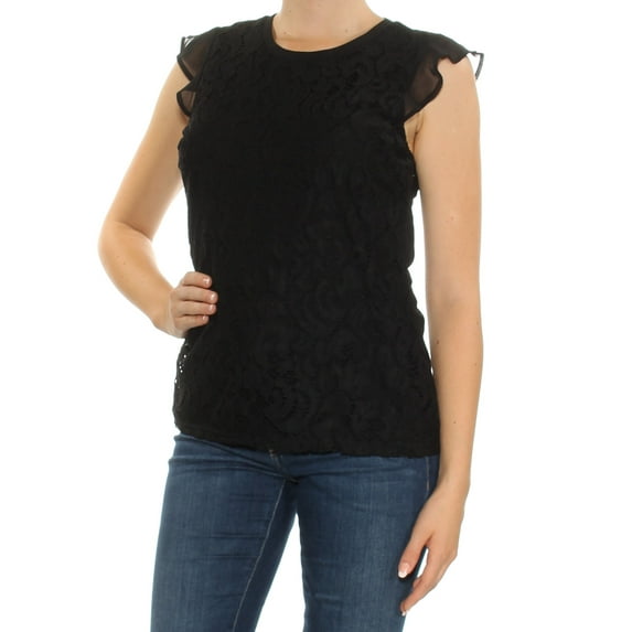 maison Jules Womens Flutter Knit Blouse, Black, X-Small