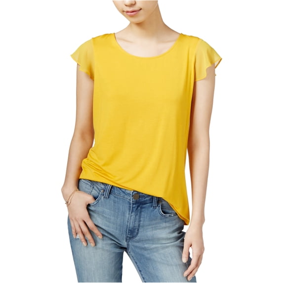 maison Jules Womens Flutter Pullover Blouse, Yellow, Small