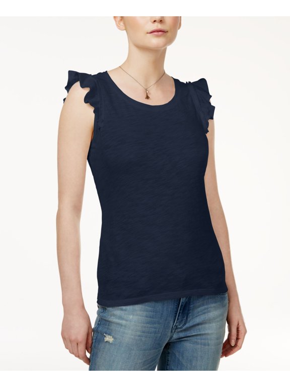 Womens Flutter Sleeve Basic T-Shirt, Blue, Medium