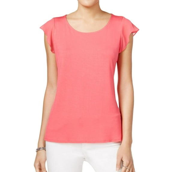 maison Jules Womens Flutter Sleeve Basic T-Shirt, Pink, XX-Small
