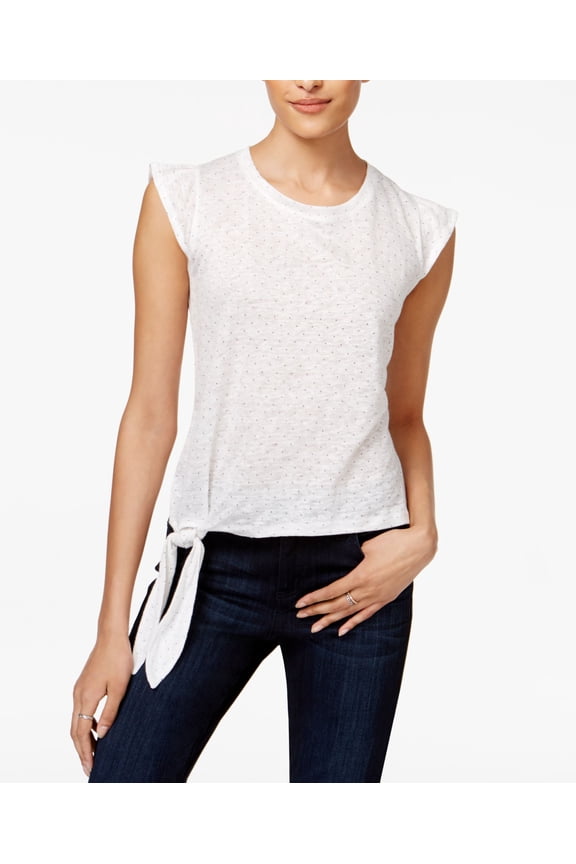 Linen Flutter Sleeve Side Tie T-Shirt Blu Notte Combo XL