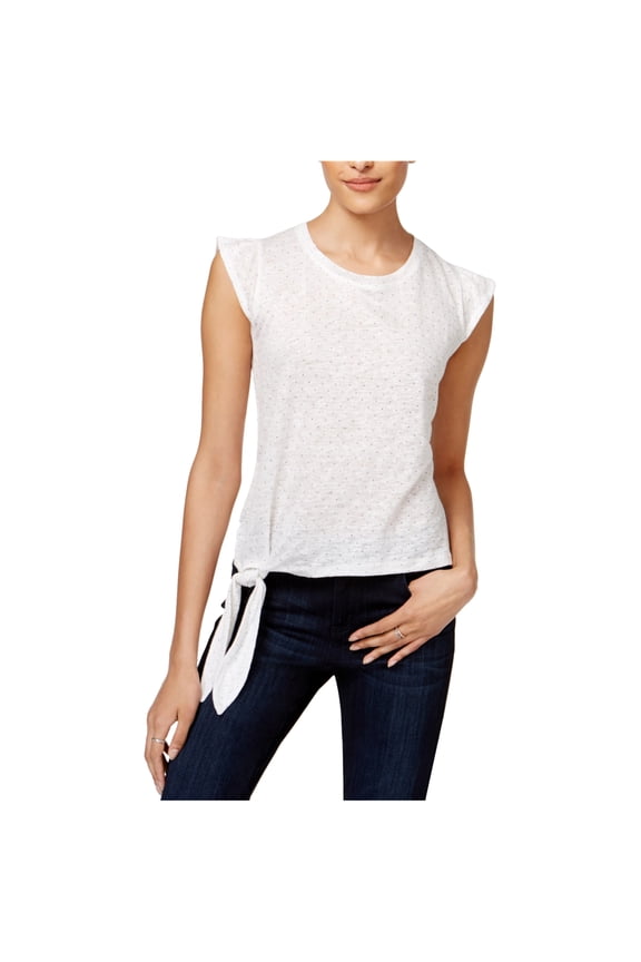 Womens Flutter Sleeve Basic T-Shirt, White, X-Large