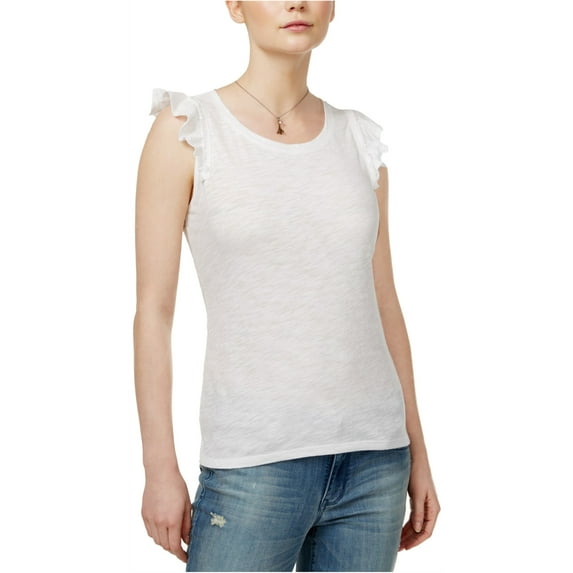 maison Jules Womens Flutter Sleeve Basic T-Shirt, White, X-Large