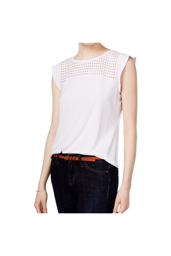 Womens Flutter Sleeve Pullover Blouse, White, XX-Large