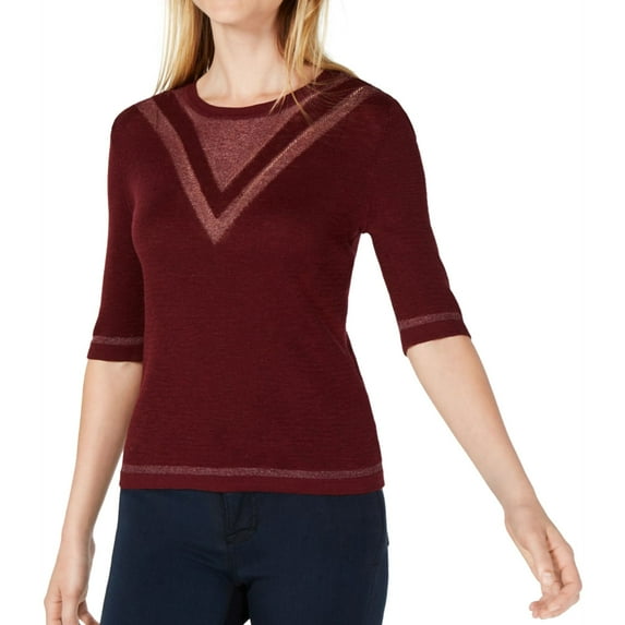 maison Jules Womens Intarsia Pullover Sweater, Red, XX-Small