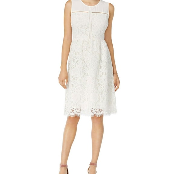 maison Jules Womens Lace Fit & Flare Dress, White, 12