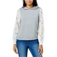 thumbnail image 1 of maison Jules Womens Lace-Sleeve Hoodie Sweatshirt, Grey, XX-Large, 1 of 2
