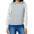 thumbnail image 1 of maison Jules Womens Lace-Sleeve Hoodie Sweatshirt, Grey, XX-Small, 1 of 2