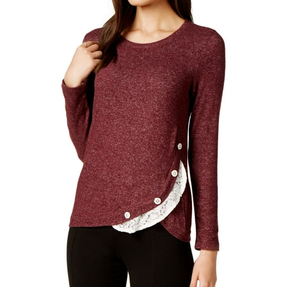 maison Jules Womens Lace Trim Knit Blouse, Red, XX-Large