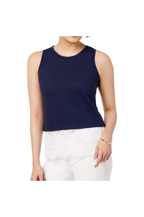 Womens Lace-Trim Tank Top, Blue, X-Large