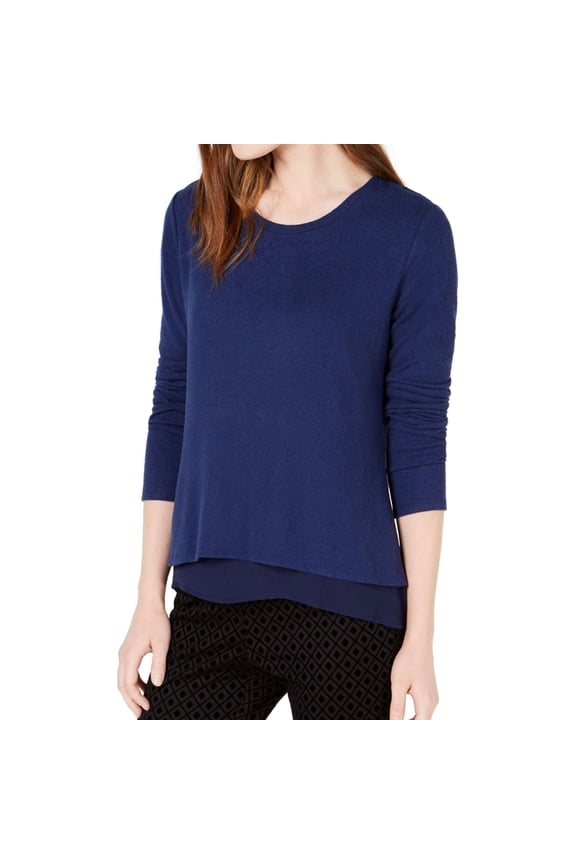 Womens Layered Look Pullover Blouse, Blue, Small