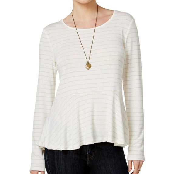 maison Jules Womens Long Sleeve Peplum Blouse, Off-White, Large