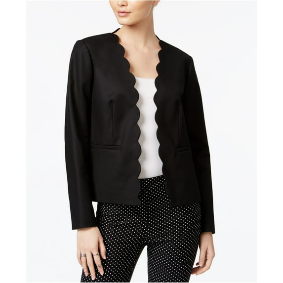 maison Jules Womens Long-Sleeve Scalloped Blazer Jacket, Black, Small