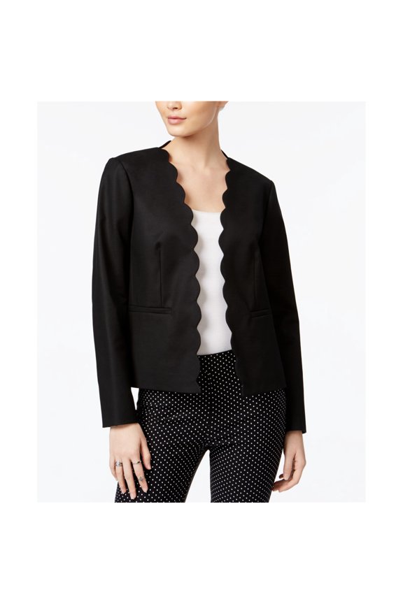 Womens Long-Sleeve Scalloped Blazer Jacket, Black, Small
