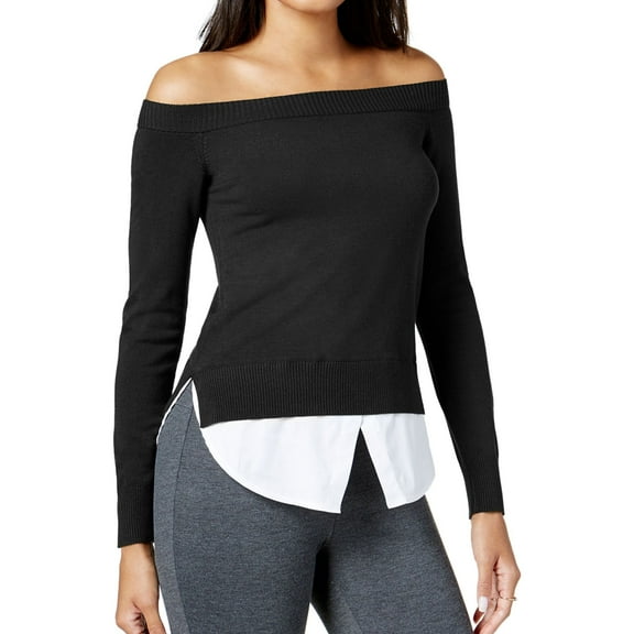 maison Jules Womens Off-The-Shoulder Pullover Sweater, Black, X-Small