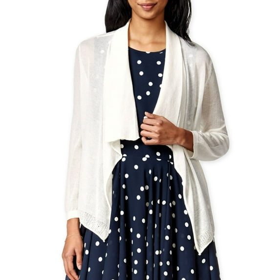 maison Jules Womens Open Shawl-Collar Cardigan Sweater, Off-White, X-Small