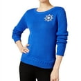 thumbnail image 1 of maison Jules Womens Patch Knit Sweater, Blue, X-Small, 1 of 2
