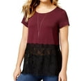 thumbnail image 1 of maison Jules Womens Peplim Lace Hem Knit Blouse, Red, Small, 1 of 2