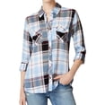 thumbnail image 1 of maison Jules Womens Plaid Button Up Shirt, Blue, XX-Small, 1 of 1