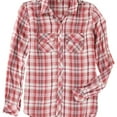 thumbnail image 1 of maison Jules Womens Plaid Button Up Shirt, Pink, X-Small, 1 of 1