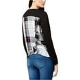 thumbnail image 1 of maison Jules Womens Plaid Mixed Media Embellished T-Shirt, Black, Medium, 1 of 3