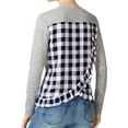 thumbnail image 1 of maison Jules Womens Plaid Mixed Media Embellished T-Shirt, Grey, XX-Large, 1 of 2