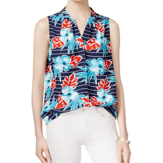 maison Jules Womens Printed Button Up Shirt, Blue, X-Small