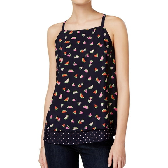 maison Jules Womens Printed Layered Knit Blouse, Blue, X-Small