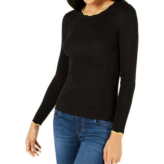 maison Jules Womens Ribbed Fitted Knit Sweater, Black, Medium