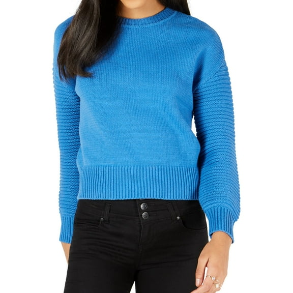 maison Jules Womens Ribbed Sleeve Pullover Sweater, Blue, X-Small