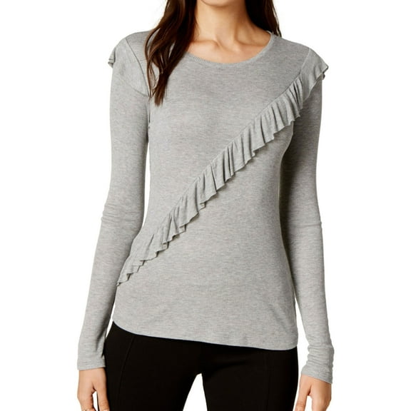 maison Jules Womens Ruffle Basic T-Shirt, Grey, Large