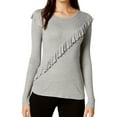 thumbnail image 1 of maison Jules Womens Ruffle Basic T-Shirt, Grey, Medium, 1 of 4