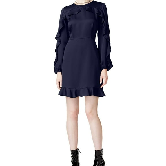 maison Jules Womens Ruffle Fit & Flare Dress, Blue, 8