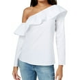 thumbnail image 1 of maison Jules Womens Ruffle Knit Blouse, White, Small, 1 of 3