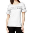 thumbnail image 1 of maison Jules Womens Ruffled Basic T-Shirt, Off-White, Small, 1 of 2