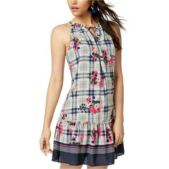 maison Jules Womens Ruffled Hem A-line Dress, Grey, Large