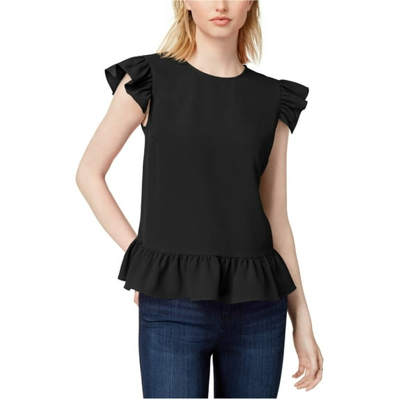 maison Jules Womens Ruffled Knit Blouse, Black, Large