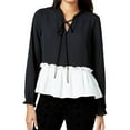 thumbnail image 1 of maison Jules Womens Ruffled Knit Blouse, Black, XX-Small, 1 of 2