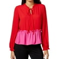 thumbnail image 1 of MAISON JULES $59 Womens New 1614 Red Color Block Ruffled Long Sleeve Top S B+B, 1 of 3