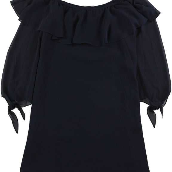 maison Jules Womens Ruffled Off The Shoulder Shift Dress, Blue, Medium