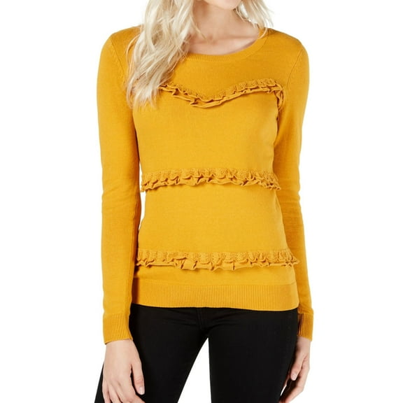 maison Jules Womens Ruffled Pullover Sweater, Yellow, X-Small