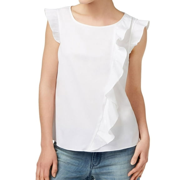 maison Jules Womens Ruffled Sleeveless Blouse Top, White, X-Large