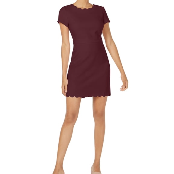 maison Jules Womens Scalloped Sheath Dress, Red, 12