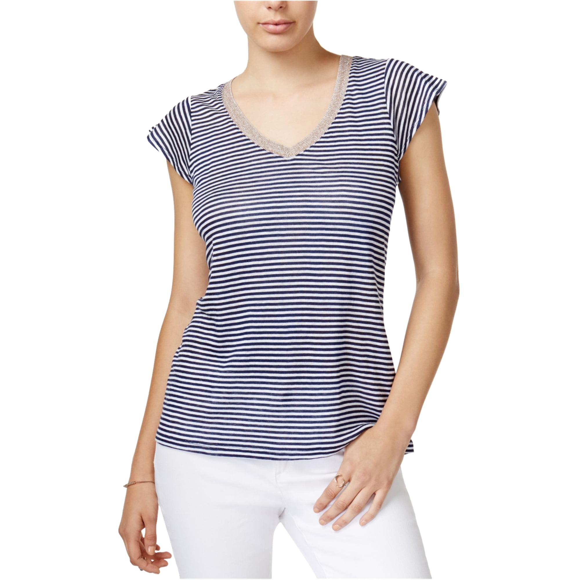 maison Jules Womens Striped Basic T-Shirt, Blue, XX-Small